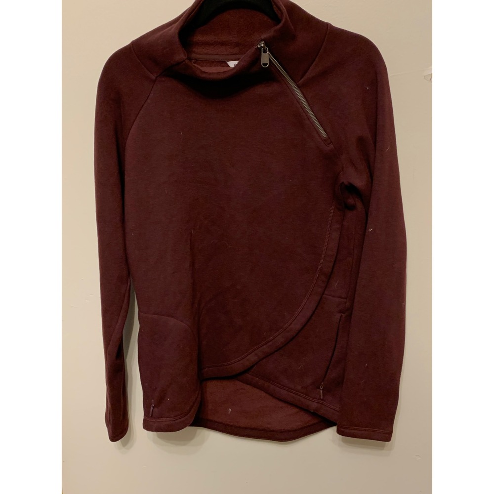 Athleta Burgundy Asymmetrical Zip Mock Neck Fleece Sweatshirt Pullover Women's S